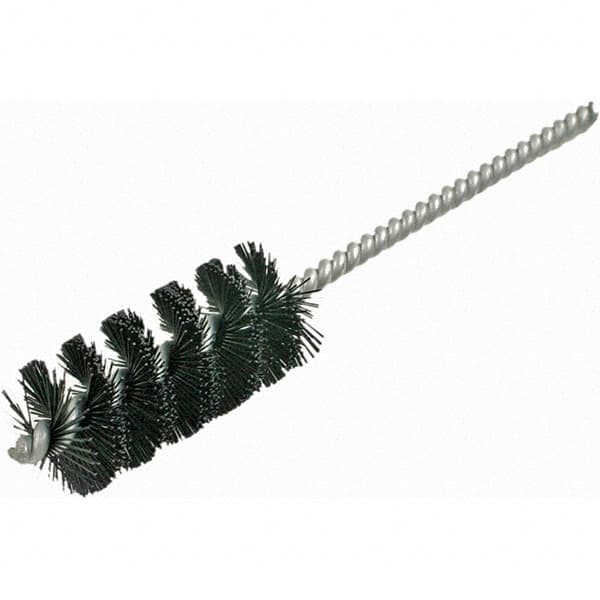 Brush Research Mfg. - 1" Diam Helical Nylon Tube Brush - Single Spiral, 0.017" Filament Diam, 2" Brush Length, 6" OAL, 0.22" Diam Galvanized Steel Shank - Strong Tooling