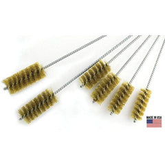 Brush Research Mfg. - 3" Diam Helical Brass Tube Brush - Single Spiral, 0.012" Filament Diam, 4" Brush Length, 18" OAL, 0.292" Diam Galvanized Steel Shank - Strong Tooling