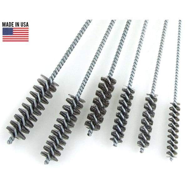 Brush Research Mfg. - 7/16" Diam Helical Steel Tube Brush - Single Spiral, 0.006" Filament Diam, 2-1/2" Brush Length, 10" OAL, 0.168" Diam Galvanized Steel Shank - Strong Tooling