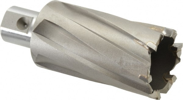 Annular Cutter: 1-3/8″ Dia, 2″ Depth of Cut, Carbide Tipped 3/4″ Shank Dia, 2 Flats, Bright/Uncoated