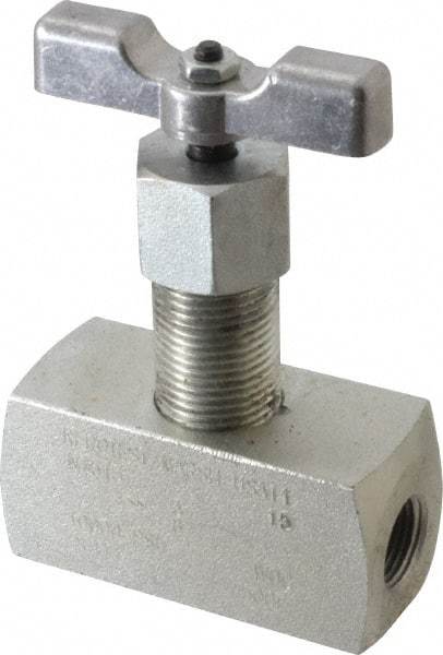 Made in USA - 3/8" Pipe, Inline Hard Seat Needle Valve - FNPT x FNPT Ends, Alloy Valve, 10,000 Max psi - Strong Tooling