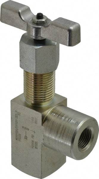 Made in USA - 3/8" Pipe, Angled Hard Seat Needle Valve - FNPT x FNPT Ends, Alloy Valve, 10,000 Max psi - Strong Tooling