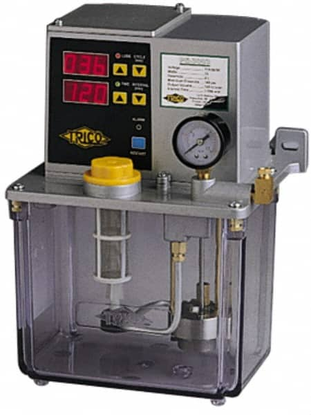 Trico - 8 L Reservoir Capacity, 0.2 cm Output per Hour, Electric Central Lubrication System - 3-999 Min Interval Between Cycles, 201mm Wide x 310mm High, 110 Volts, Oil, 5/16-24 Outlet Thread - Strong Tooling