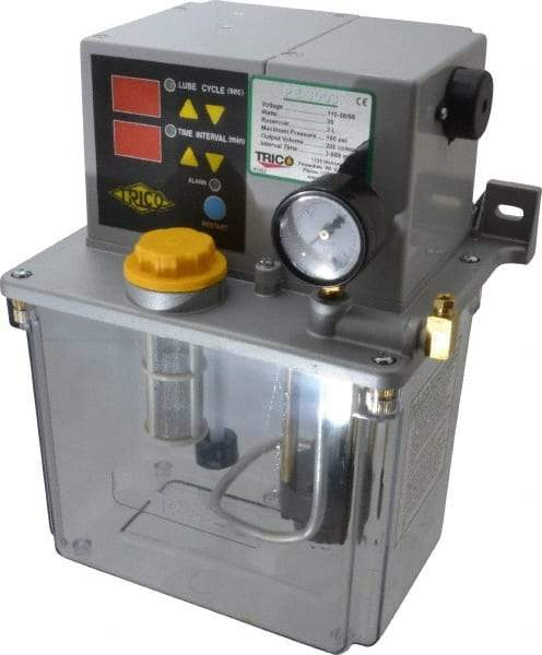 Trico - 3 L Reservoir Capacity, 0.2 cm Output per Hour, Electric Central Lubrication System - 3-999 Min Interval Between Cycles, 170mm Wide x 255mm High, 110 Volts, Oil, 5/16-24 Outlet Thread - Strong Tooling