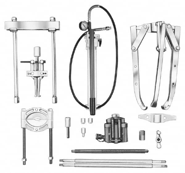 OTC - 18 Piece, 20" Spread, Hydraulic Puller Set - 3 Jaws, 41" OAL, 18-1/2" Reach - Strong Tooling