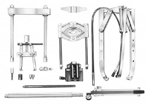 OTC - 17 Piece, 34" Spread, Hydraulic Puller Set - 3 Jaws, 19" OAL, 20-1/2" Reach - Strong Tooling