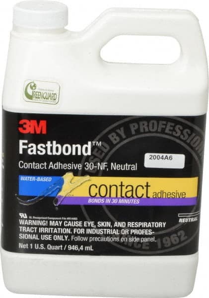 3M - 32 oz Can Natural Contact Adhesive - Series 30NF, 15 to 30 min Working Time, 4 hr Full Cure Time, Bonds to Cardboard, Ceramic, Fabric, Fiberglass, Foam, Glass, Leather, Metal, Plastic, Rubber, Vinyl & Wood - Strong Tooling