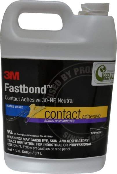 3M - 1 Gal Bottle Natural Contact Adhesive - Series 30NF, 15 to 30 min Working Time, 4 hr Full Cure Time, Bonds to Cardboard, Ceramic, Fabric, Fiberglass, Foam, Glass, Leather, Metal, Plastic, Rubber, Vinyl & Wood - Strong Tooling