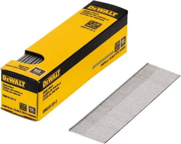 DeWALT - 18 Gauge 1-1/4" Long Finishing Nails for Power Nailers - Steel, Bright Finish, Smooth Shank, Straight Stick Collation, Brad Head, Chisel Point - Strong Tooling