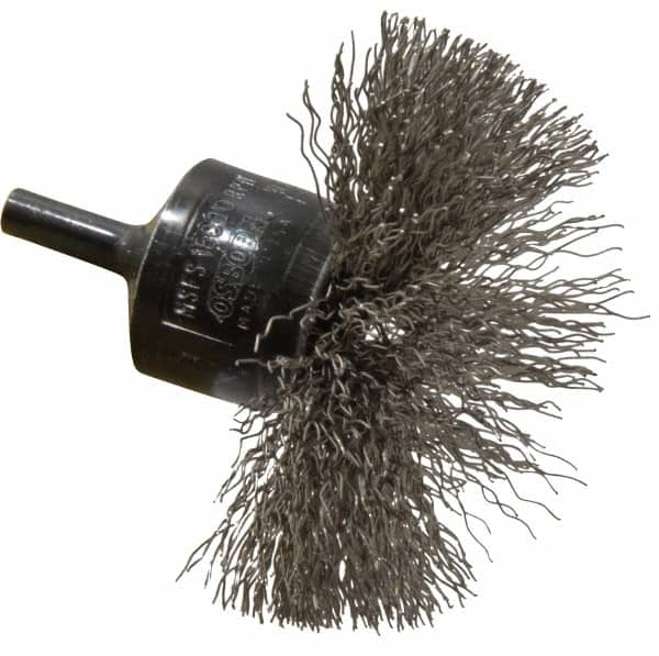 Osborn - 3" Brush Diam, Crimped, End Brush - 1/4" Diam Shank, 15,000 Max RPM - Strong Tooling