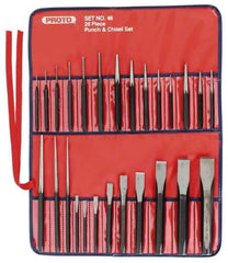 Proto - 26 Piece Punch & Chisel Set - 1/4 to 7/8" Chisel, 3/8 to 1/4" Punch, Round Shank - Strong Tooling