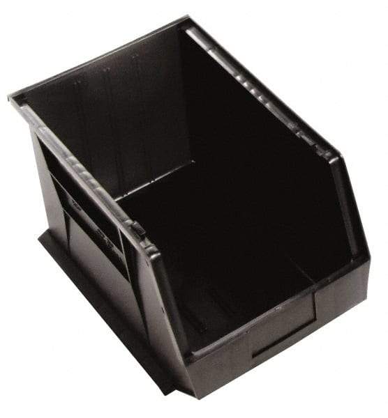 Quantum Storage - 75 Lb. Load Capacity, 16" Deep, Black Polypropylene Hopper Stacking Bin - 8" High x 11" Wide x 16" Long - Strong Tooling