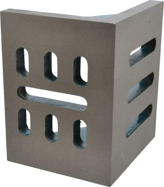 Interstate - 6" Wide x 4-1/2" Deep x 5" High Cast Iron Partially Machined Angle Plate - Slotted Plate, Through-Slots on Surface, Webbed, Single Plate - Strong Tooling