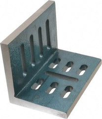 Interstate - 7" Wide x 4-1/2" Deep x 5-1/2" High Cast Iron Partially Machined Angle Plate - Slotted Plate, Through-Slots on Surface, Open End, Single Plate - Strong Tooling