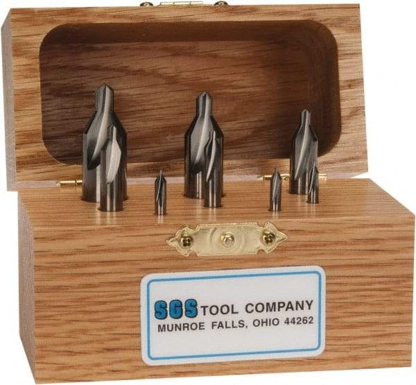 SGS - 8 Piece, #00 to 6, 1/8 to 1/2" Body Diam, 1/32 to 7/32" Point Diam, Plain Edge, Solid Carbide Combo Drill & Countersink Set - 60° Incl Angle, 1-1/2 to 3" OAL, Double End, 301 Series Compatibility - Strong Tooling