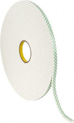 3M - 1/2" x 18 Yd Acrylic Adhesive Double Sided Tape - 1/4" Thick, Off-White, Urethane Foam Liner, Continuous Roll, Series 4004 - Strong Tooling