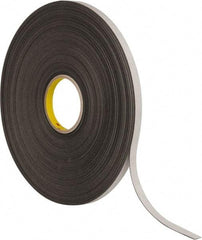 3M - 1/2" x 72 Yd Rubber Adhesive Double Sided Tape - 1/32" Thick, Black, Polyethylene Foam Liner, Continuous Roll, Series 4462B - Strong Tooling