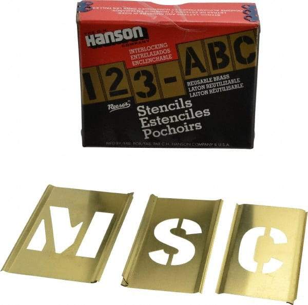 C.H. Hanson - 33 Piece, 1-1/2 Inch Character Size, Brass Stencil - Contains Letter Set - Strong Tooling