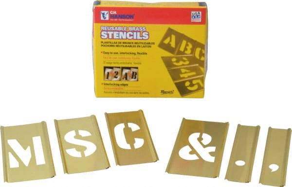 C.H. Hanson - 33 Piece, 2 Inch Character Size, Brass Stencil - Contains Letter Set - Strong Tooling