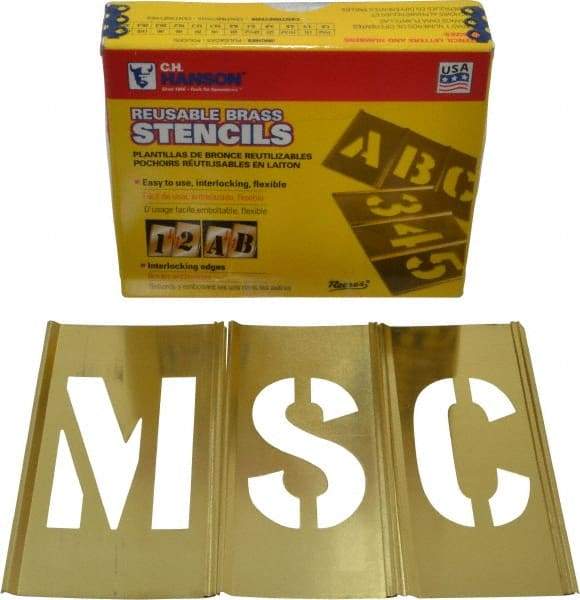 C.H. Hanson - 33 Piece, 2-1/2 Inch Character Size, Brass Stencil - Contains Letter Set - Strong Tooling