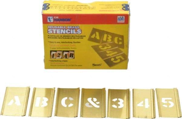 C.H. Hanson - 92 Piece, 3/4 Inch Character Size, Brass Stencil - Contains Three A Fonts - Strong Tooling