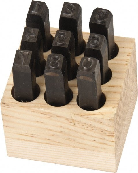 Made in USA - 9 Piece, 1/4" Character Steel Stamp Set - Strong Tooling