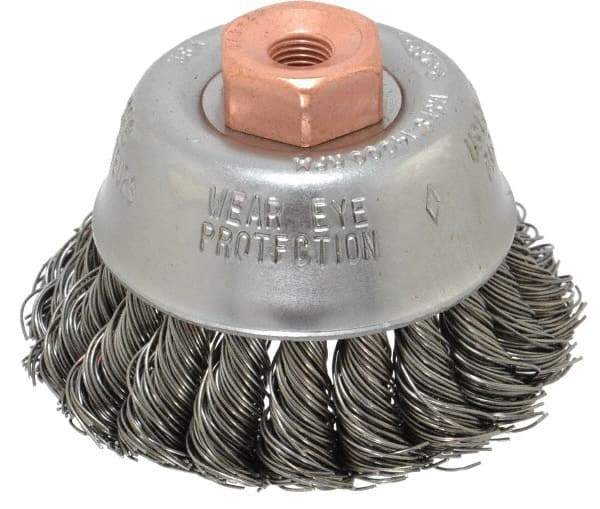 Osborn - 2-3/4" Diam, 3/8-24 Threaded Arbor, Steel Fill Cup Brush - 0.02 Wire Diam, 14,000 Max RPM - Strong Tooling