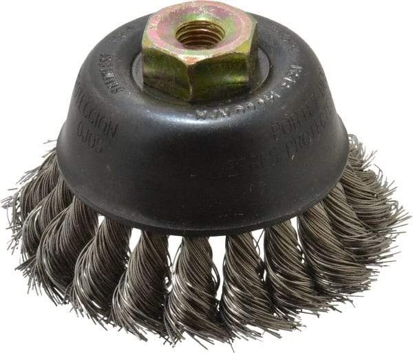 Osborn - 2-3/4" Diam, M10x1.25 Threaded Arbor, Stainless Steel Fill Cup Brush - 0.014 Wire Diam, 14,000 Max RPM - Strong Tooling