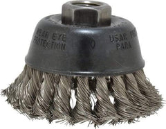 Osborn - 2-3/4" Diam, 5/8-11 Threaded Arbor, Stainless Steel Fill Cup Brush - 0.014 Wire Diam, 14,000 Max RPM - Strong Tooling