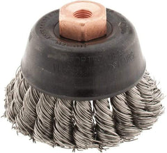 Osborn - 2-3/4" Diam, 3/8-24 Threaded Arbor, Stainless Steel Fill Cup Brush - 0.02 Wire Diam, 14,000 Max RPM - Strong Tooling