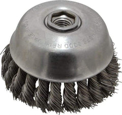 Osborn - 4" Diam, 5/8-11 Threaded Arbor, Steel Fill Cup Brush - 0.025 Wire Diam, 1-1/4" Trim Length, 6,000 Max RPM - Strong Tooling