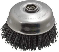 Osborn - 4" Diam, 5/8-11 Threaded Arbor Straight Wire Nylon Cup Brush - Medium Grade, 1-1/2" Trim Length, 6,000 Max RPM - Strong Tooling