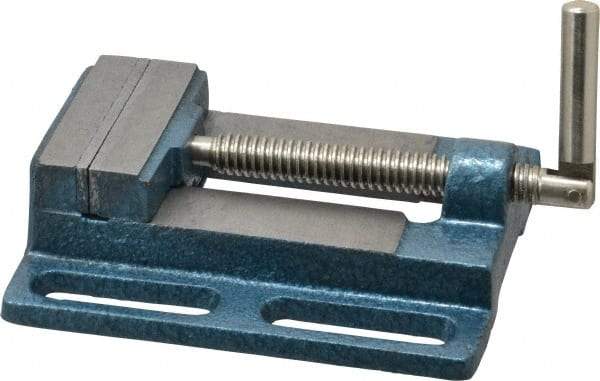 Interstate - 3-3/8" Jaw Opening Capacity x 3/4" Throat Depth, Horizontal Drill Press Vise - 3" Wide x 3/4" High Jaw, Stationary Base, Standard Speed, 7.28" OAL x 1.77" Overall Height, Cast Iron - Strong Tooling