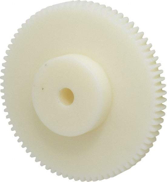 Poly Hi Solidur - 16 Pitch, 5" Pitch Diam, 5-1/8" OD, 80 Tooth Spur Gear - 1/2" Face Width, 1/2" Bore Diam, 2-1/4" Hub Diam, 14.5° Pressure Angle, Nylon - Strong Tooling