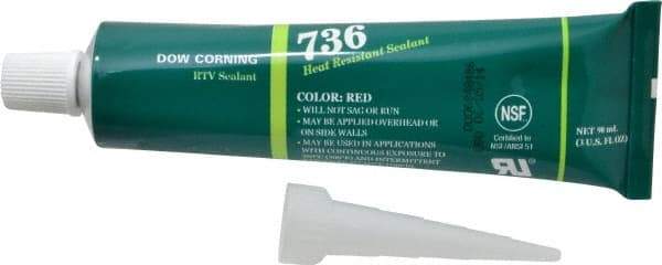 Dow Corning - 3 oz Tube Red RTV Silicone Joint Sealant - -85 to 500°F Operating Temp, 17 min Tack Free Dry Time, 24 hr Full Cure Time, Series 736 - Strong Tooling