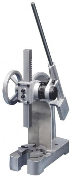 Interstate - 1-7/8" Ram, 5-15/16" Throat Depth, 2 Ton Manual Arbor Press - 8-1/2" Max Work Height x 11-7/8" Max Work Width, Ratchet Leverage, 25:1 Leverage Ratio, 6-1/4" Base Width x 15-3/4" Base Depth - Strong Tooling