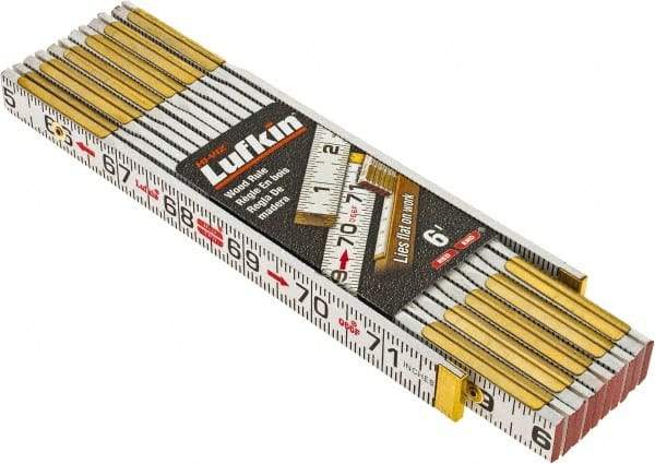 Lufkin - 6' Long, 1/16" Graduation, Folding Rule - 5/8" Wide, Wood - Strong Tooling