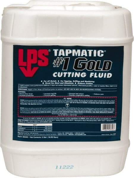 LPS - Tapmatic #1 Gold, 5 Gal Pail Cutting & Tapping Fluid - Straight Oil, For Boring, Broaching, Drilling, Engraving, Facing, Milling, Reaming, Sawing, Tapping, Threading, Turning - Strong Tooling