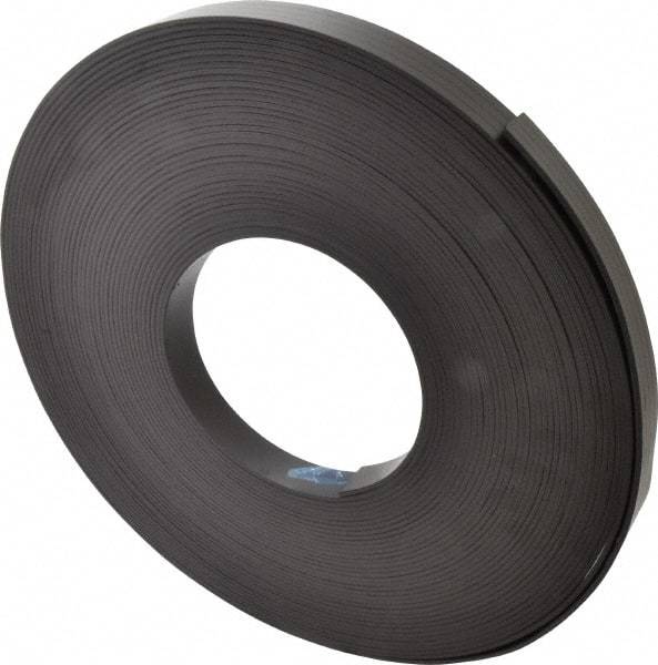 Mag-Mate - 100' Long x 1" Wide x 1/8" Thick Flexible Magnetic Strip - 16 Lb Max Pull Force, 19 Linear Ft/Lb Magnetic Pull Force, Plain Back - Strong Tooling