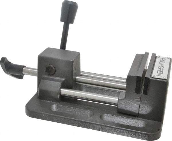 Palmgren - 3" Jaw Opening Capacity x 1" Throat Depth, Horizontal Drill Press Vise - 3" Wide Jaw, Stationary Base, Standard Speed, 12-1/4" OAL x 2-3/4" Overall Height - Strong Tooling