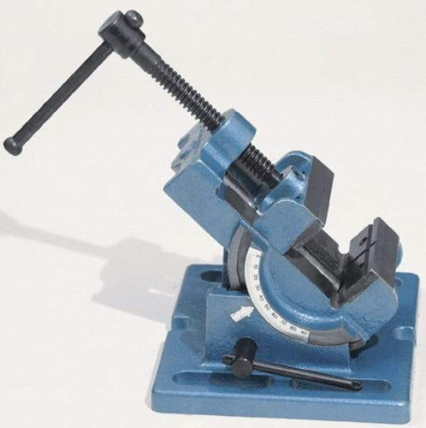 Palmgren - 3" Jaw Opening Capacity x 1-1/8" Throat Depth, Angle Drill Press Vise - 3" Wide Jaw, Stationary Base, Rapid Action, 6-1/2" OAL x 4" Overall Height - Strong Tooling