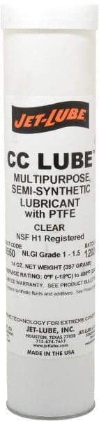 Jet-Lube - 14 oz Cartridge Synthetic General Purpose Grease - Clear, Food Grade, 400°F Max Temp, NLGIG 1-1/2, - Strong Tooling