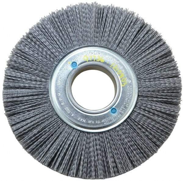 Weiler - 8" OD, 2" Arbor Hole, Crimped Nylon Wheel Brush - 1" Face Width, 2-1/4" Trim Length, 0.04" Filament Diam, 3,600 RPM - Strong Tooling