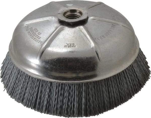 Weiler - 6" Diam, 5/8-11 Threaded Arbor Crimped Wire Nylon Cup Brush - Very Fine Grade, 0.035" Filament Diam, 6,600 Max RPM - Strong Tooling