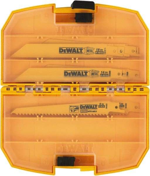 DeWALT - 15 Pieces, 6" Long x 0.04" Thickness, Bi-Metal Reciprocating Saw Blade Set - Straight Profile, 6 to 18 Teeth, Toothed Edge - Strong Tooling