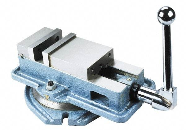 Interstate - 4" Jaw Width, 4" Jaw Opening Capacity, Horizontal Swivel Machine Vise - Manual Operation, 1 Station, 12-3/8" Long x 4.96" High x 1-1/4" Deep, 4-1/8" Jaw Height - Strong Tooling