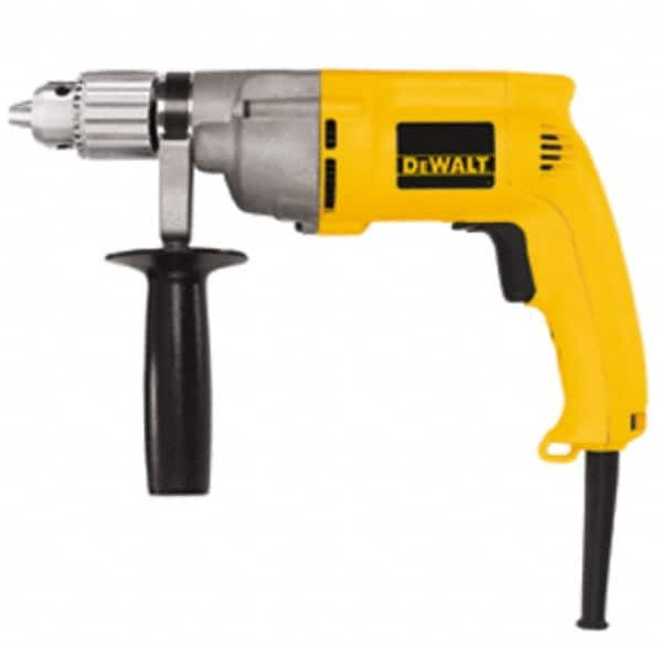 DeWALT - 1/2" Keyed Chuck, 0 to 600 RPM, Pistol Grip Handle Electric Drill - 7.8 Amps, 120 Volts, Reversible, Includes 360° Side Handle & Chuck Key with Holder - Strong Tooling