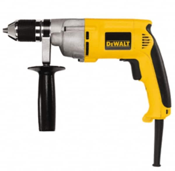 DeWALT - 1/2" Keyless Chuck, 0 to 600 RPM, Pistol Grip Handle Electric Drill - 7.8 Amps, 120 Volts, Reversible, Includes 360° Side Handle - Strong Tooling