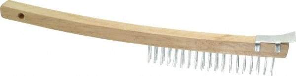 Value Collection - 3 Rows x 19 Columns Bent Handle Scratch Brush with Scraper - 1" Brush Length, 13-1/2" OAL, 1" Trim Length, Wood Curved Handle - Strong Tooling