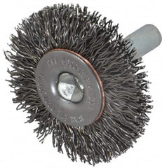 Made in USA - 1-1/2" OD, 1/4" Shank Diam, Crimped Steel Wheel Brush - 1/4" Face Width, 0.014" Filament Diam, 6,000 RPM - Strong Tooling